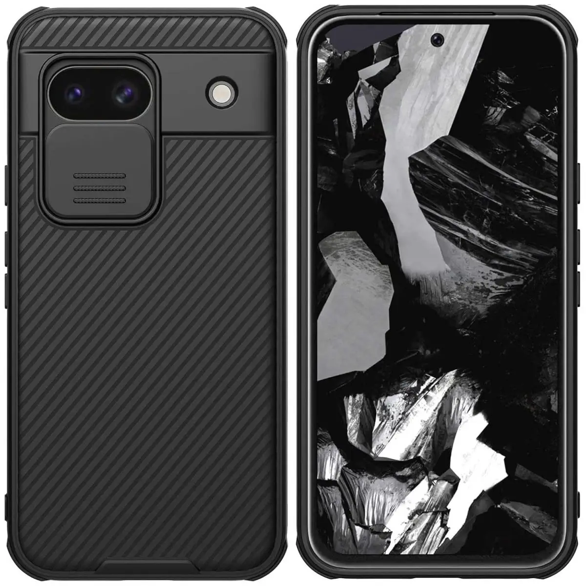 google pixel 8a camshield case black back front